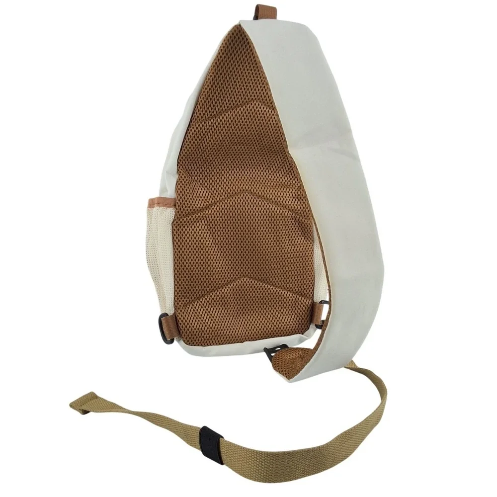 Cream Quilted Nylon‎ Sling Bag Unisex Crossbody Backpack Headphone Port